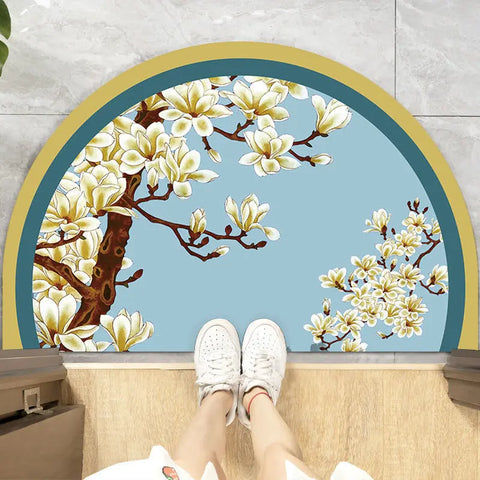 Navak Carpet Chinese Semi-circular Floor Mats Japanese Style Crane Printed Door Entrance Non-slip Floor Mats Balcony Carpet Hallway Porch Rug