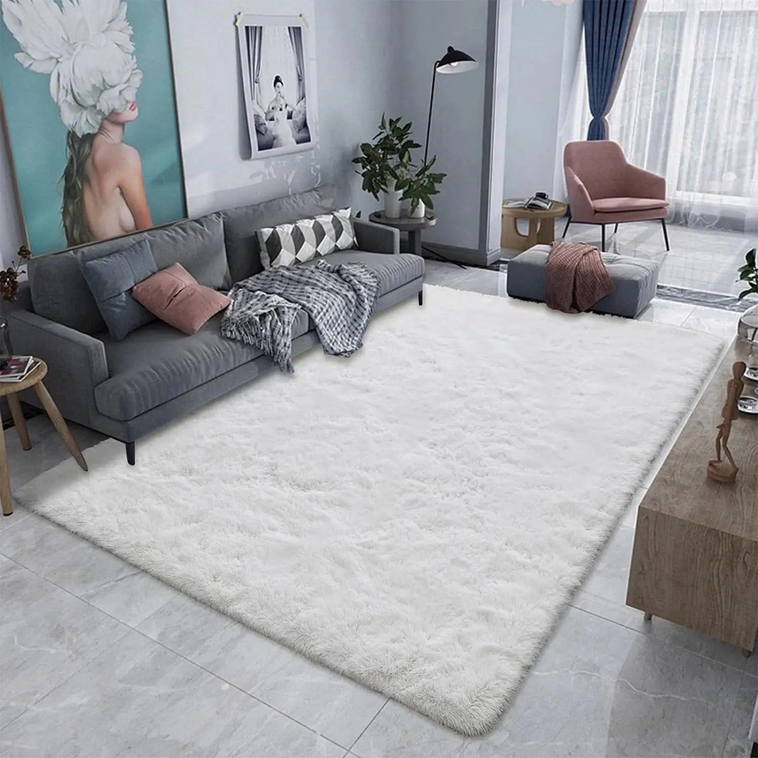 Navak Carpet Silk Wool Carpet Living Room Plush Rug Bed Room Floor Fluffy Mats Non-slip Home Decor Soft Velvet Carpet Kids Room Blankets