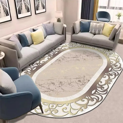 Navak Carpet Golden Oval Carpet for Living Room Persian Luxury Decoration Bedroom Easy Clean Plush Rug Lounge Cloakroom Antiskid Soft Mats