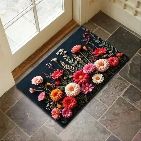 Navak Carpet "Charming Crystal Velvet Rug - Soft & Vibrant Floral Design Doormat, Non-Slip Entrance Decor, Perfect Home Accent for Spring"