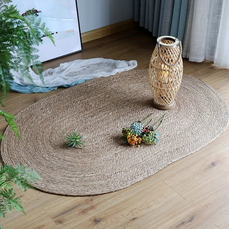Navak Carpet HeMu-Woven Rattan Round Carpets for Living Room, Bedroom Straw Rugs, Natural Plants Floor Mats, Bedside Garden Table Grass Mat