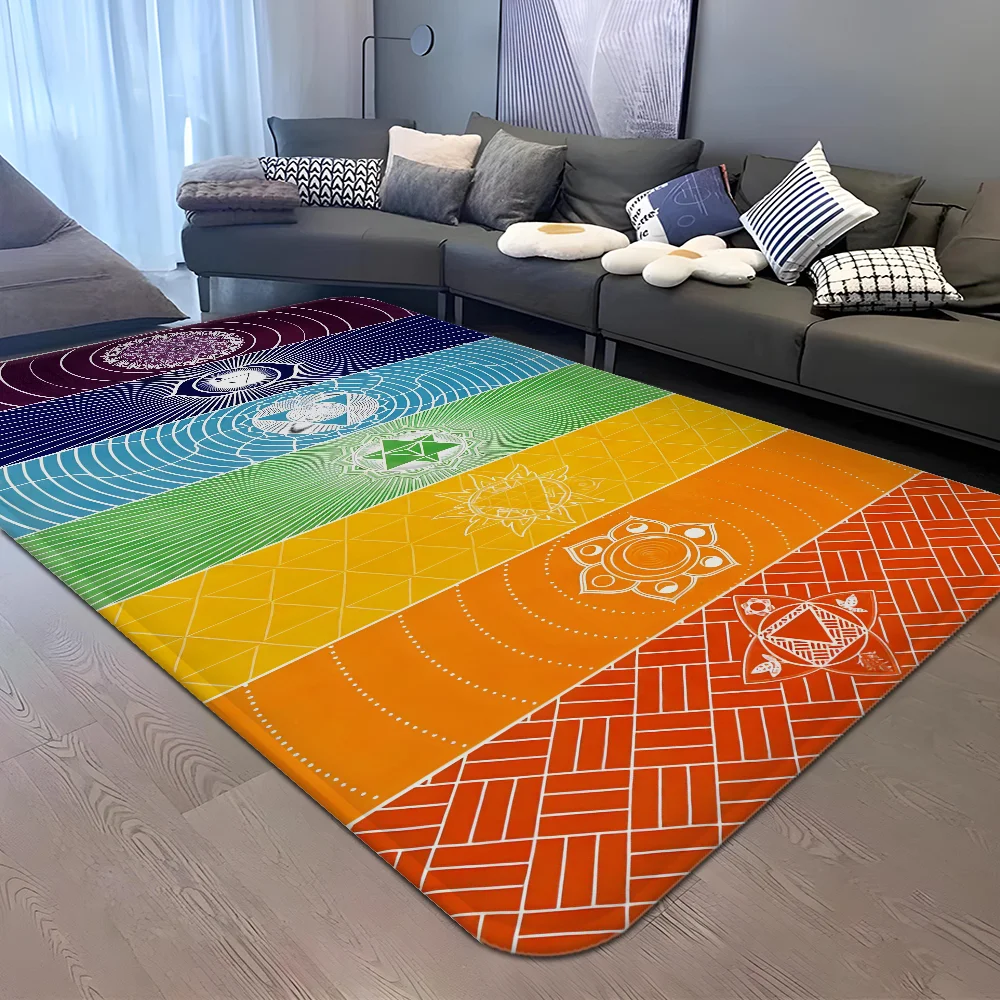 Navak Carpet Rainbow 7 Chakra Mandala Bohemia Yoga Door Mat Washable Non-Slip Living Room Sofa Chairs Area Mat Kitchen Welcome Doormat