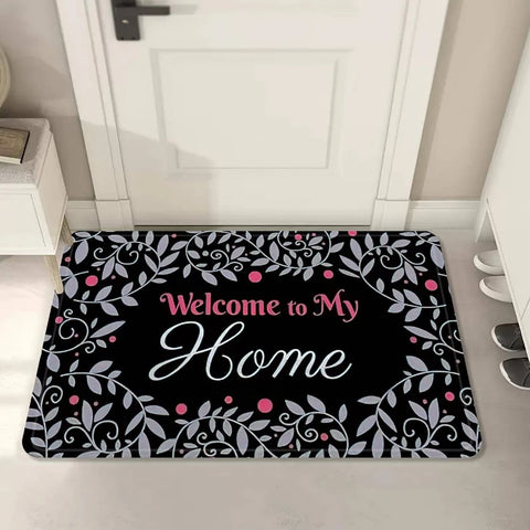 Navak Carpet Leaf & Letter Patterned Home Welcome Print Door Mat Absorbent Quick-Drying Non-Slip Entrance Carpet for Living Room Bedroom Rug