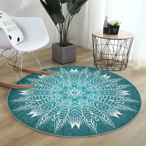 Navak Carpet Green Mandala Print Carpet Rug for Living Room Bedroom Bedside Non-slip Soft Rugs Coffee Table Carpets Lounge Foot Mat Washable