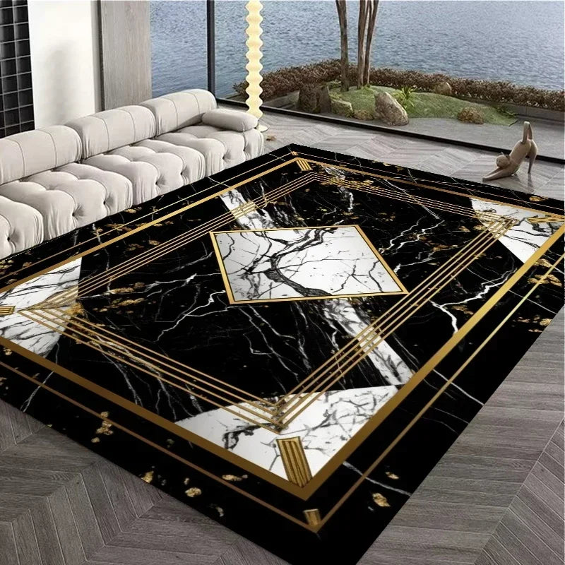 Navak Carpet European Style Large Carpet for Living Room Gold Luxury Decoration Bedroom Area Rug Washable Marble Non-slip Alfombra Tatami Mat