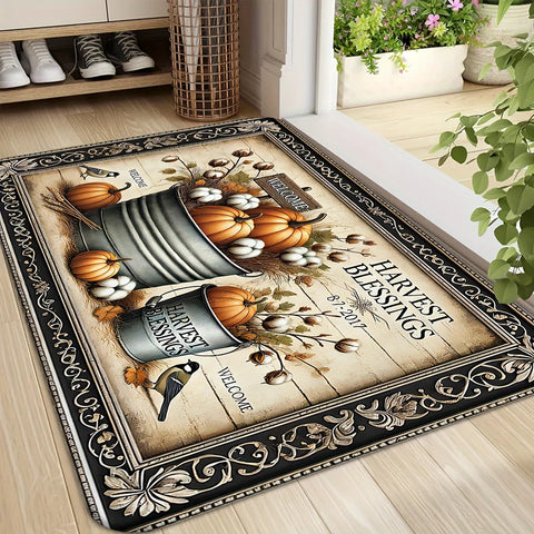 Navak Carpet Thanksgiving Fall Pumpkin Theme Door Mat Kitchen Bathroom Laundry Non-slip Floor Mat Living Room Balcony Hallway Entrance Rugs