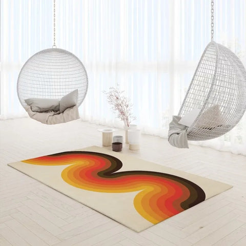 Navak Carpet Mid Century Modern Art Rugs Scandinavian Style Living Room Rug Retro 70s Area Rug Neutral Abstract Geometric Carpet Non Slip