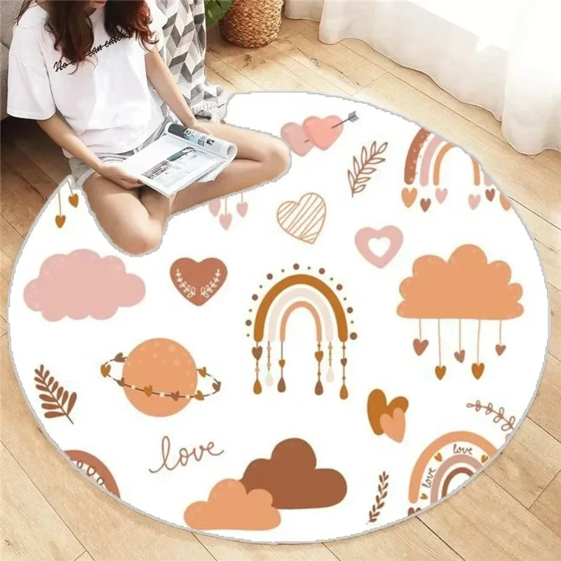 Navak Carpet Cute Cartoon Rainbow Printed Circular Carpet Washable Round Floor Mat Living Room Bathroom Kitchen Rug Home Decoration Yoga Mat