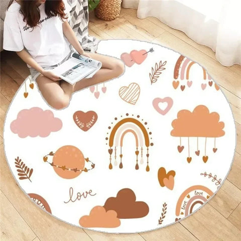 Navak Carpet Cute Cartoon Rainbow Printed Circular Carpet Washable Round Floor Mat Living Room Bathroom Kitchen Rug Home Decoration Yoga Mat
