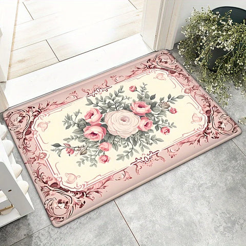 Navak Carpet 1 Sweet Rose Printed Door Mat Valentine's Day Theme Carpet Anti Slip 100% Polyester Carpets Suitable for Entrance Decoration Rug