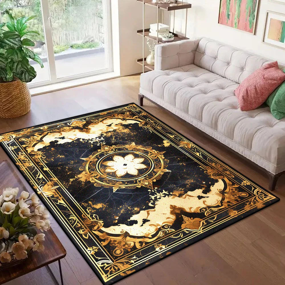 Navak Carpet Marble Style Luxury Golden Border Carpet for Live Room Soft Antiskid Large Size Bedroom Rug Machine Washable Entrance Door Mat