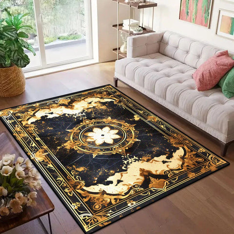 Navak Carpet Marble Style Luxury Golden Border Carpet for Live Room Soft Antiskid Large Size Bedroom Rug Machine Washable Entrance Door Mat