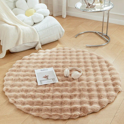 Navak Carpet Faux Fur Round Carpets Luxury Bubble Shaped Plushrugs for Bedroom Decor Non Slip Dressing Table Area Rugs Soft Fluffy Floor Mat