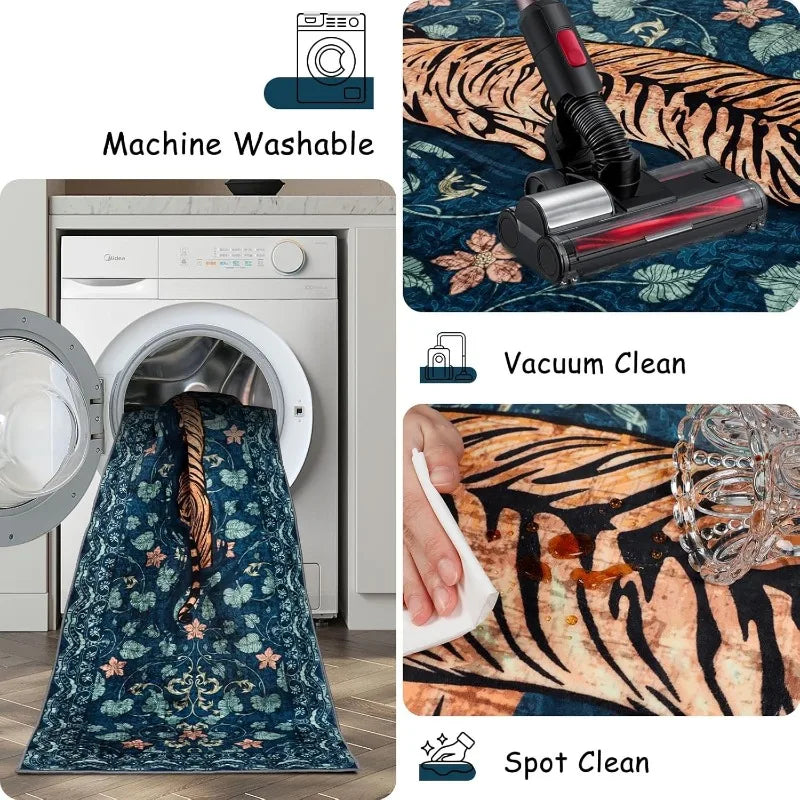 Navak Carpet Nordic Style Living Room Carpet Blue Tiger Print Bedroom Rugs Large Area Machine Washable Non-slip Coffee Table Mats Alfombra 러그