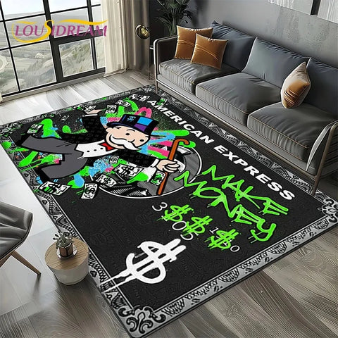 Navak Carpet 3D Rich Man Game Monopoly Dollar Cartoon Carpet Rug for Living Room Bedroom Home Sofa Decoration Kid Area Rug Non-slip Floor Mat