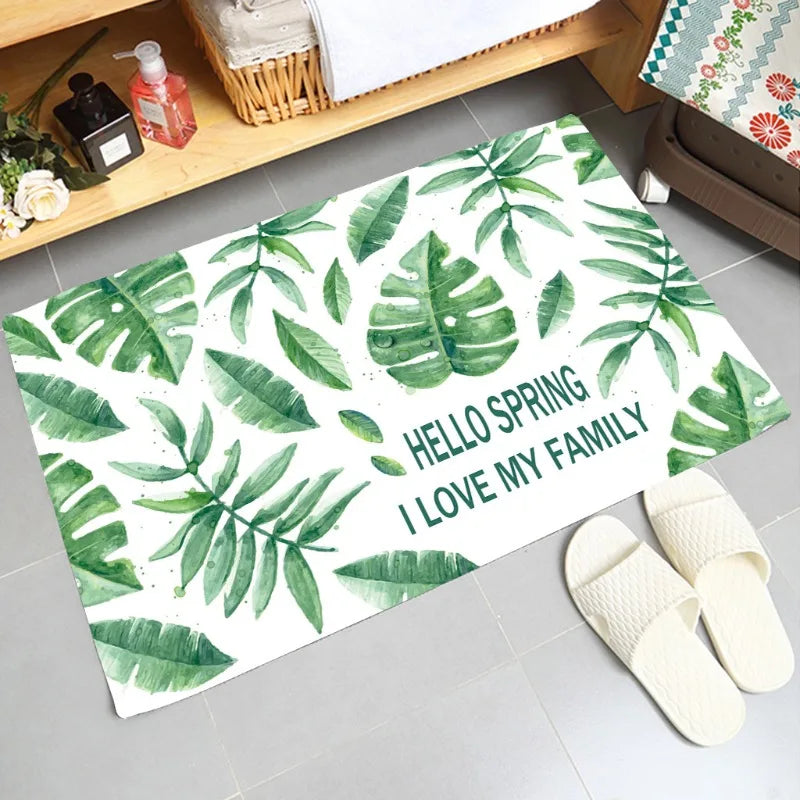 Navak Carpet Soft Non-slip Absorbent Flannel Door Mat with Green Plant Design Washable Bathroom Kitchen Rug Home Decoration Carpet