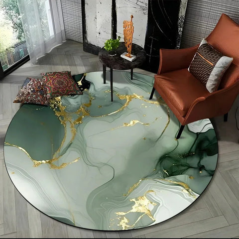 Navak Carpet Crystal Velvet 3D Luxury Marble Round Rug, Abstract Geometric Print Non-Slip Floor Mat for Living Room, Bedroom, Chair Decor