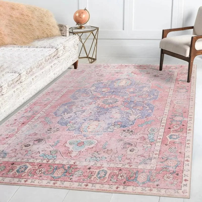 Navak Carpet Non-Slip Backing Area Rugs Pink Soft Carpet Foldable Machine Retro Washable for Living Room Bedroom Dining Home Office Decorate