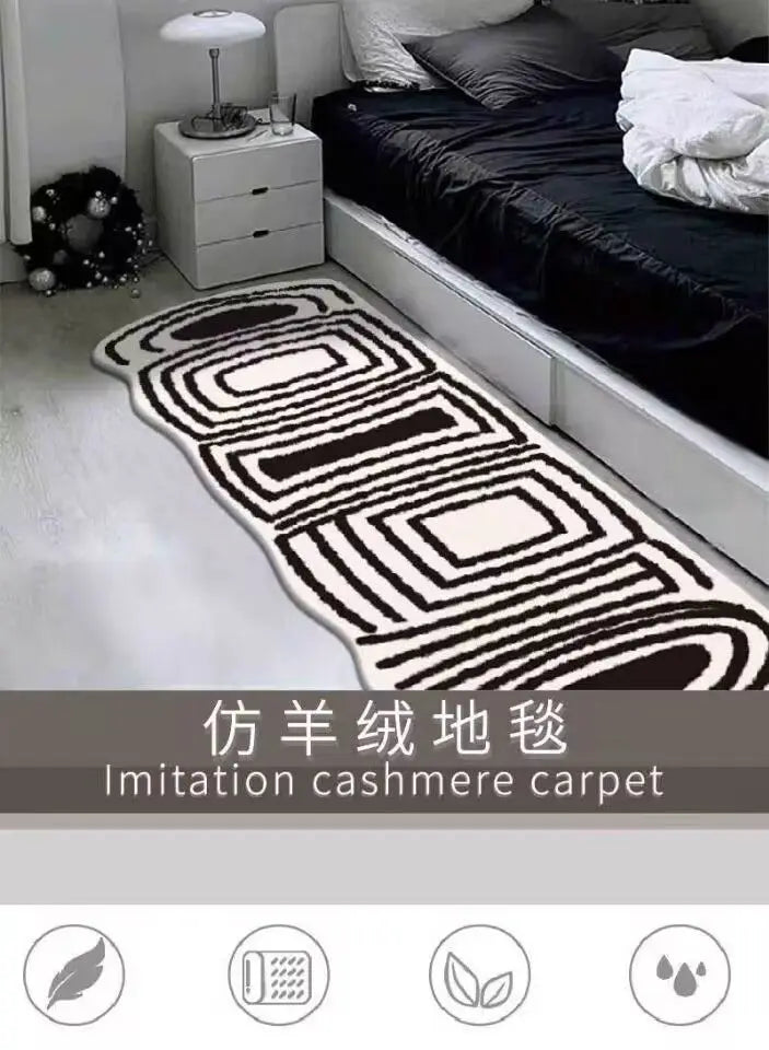 Navak Carpet Korean Style Carpet for Living Room Plush Black White Sinple Thick Anti-slip Carpet Ins Style Small Rugs Bedroom Fluffy Foot Mat