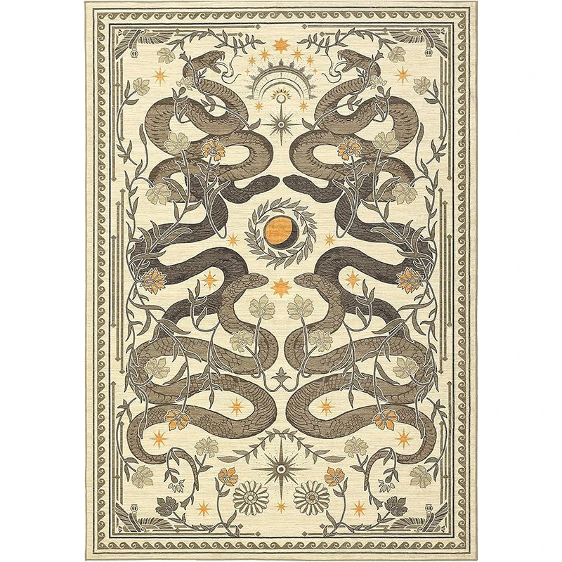 Navak Carpet Green Living Room Carpet Snake Carpets Machine Washable Non-slip Rug Retro Home Decoration Rugs for Bedroom Bedside Floor Mat