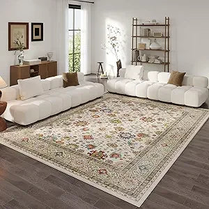 Navak Carpet 8x10 Rug Washable Boho Rug Soft Large Area Rug Non-Slip Non-Shedding Faux Wool Vintage Rug for Living Room, Farmhouse, Dining Ro