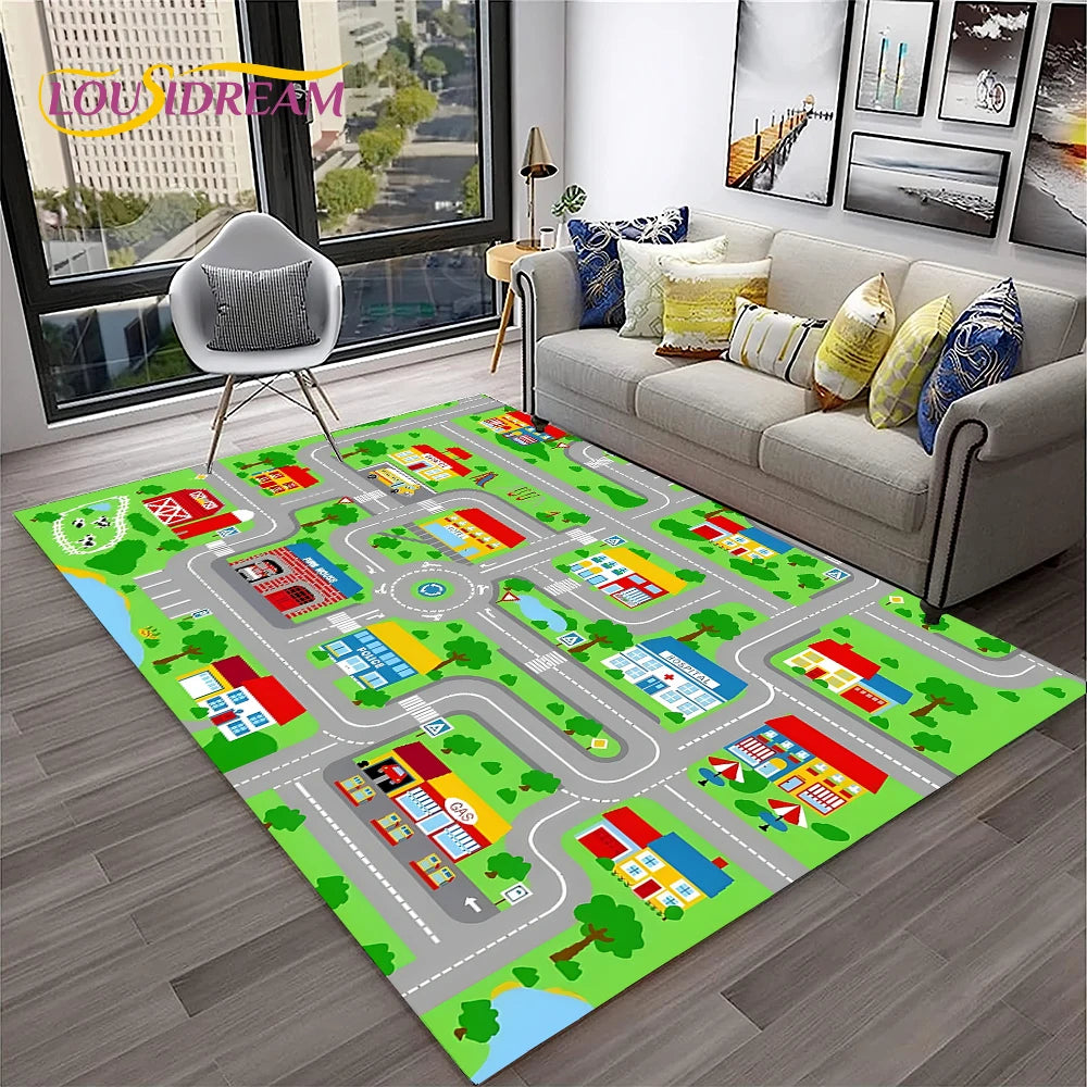 Navak Carpet Child Playmat Traffic Highway City Playroom Carpet Rug for Home Living Room Bedroom Doormat Decor, Area Rug Non-slip Floor Mat