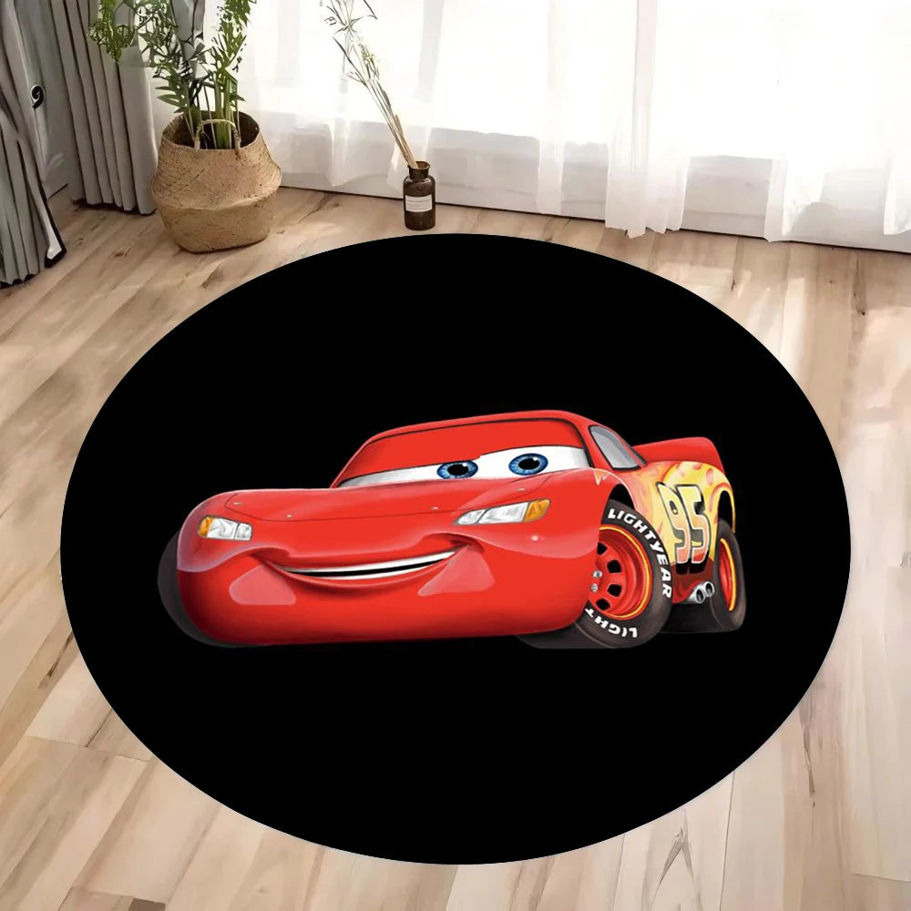 Navak Carpet Daily Picks Cars Lightning McQueen Themed Circle Rug for Living Room Bedroom Floor Mat Childrens Room Nursery Play Area Carpet Gift