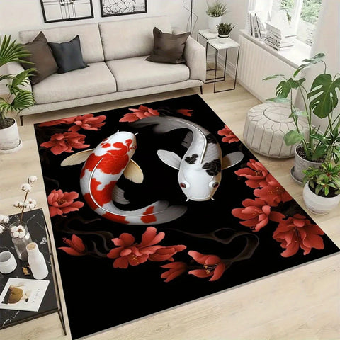 Navak Carpet Large brocade carp and cherry blossom area carpet-non-slip crystal velvet floor mat for living room and bedroom decoration