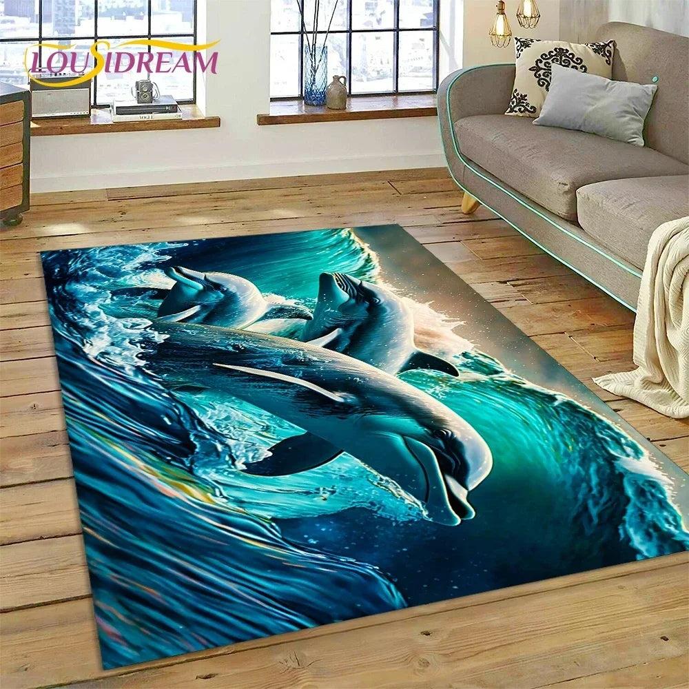 Navak Carpet  3D Underwater World Seabed Dolphin Cartoon Carpet Rug for Bedroom Living Room Home Sofa Decoration,Child Large Decor Floor Mat