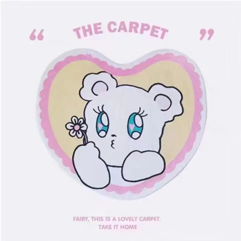 Navak Carpet Cartoon Cute Bear Carpet Animal Heart Shape Carpet Non Slip Machine Washable Bedside Plush Rug Home Decor Room Girl Children Mat