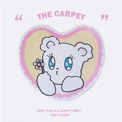 Navak Carpet Cartoon Cute Bear Carpet Animal Heart Shape Carpet Non Slip Machine Washable Bedside Plush Rug Home Decor Room Girl Children Mat