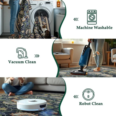 Navak Carpet Nordic Style Living Room Carpet Retro Flower and Bird Print Bedroom Rugs Fashionable Foldable Machine Washable Coffee Table Mats