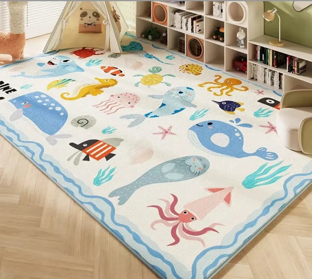 Navak Carpet Carpet Room Bedroom Cartoon World Map Underwater World Space Rug Washable Non-slip Carpet Children's Playmat Home Decoration