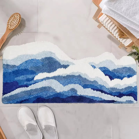 Navak Carpet Exclusive Picks Upgraded Material Wave Creative Non-slip Bathroom Carpet Ocean Bedroom Bedside Rug Living Room Kitchen Mat Home Decor