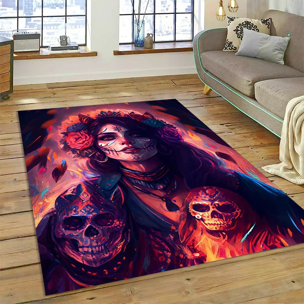 Navak Carpet Horror Skull Girl Dead Gothic Undead Female Carpet Rug for Home Living Room Bedroom Sofa Doormat Decor,Kid Area Rug Non-slip Mat