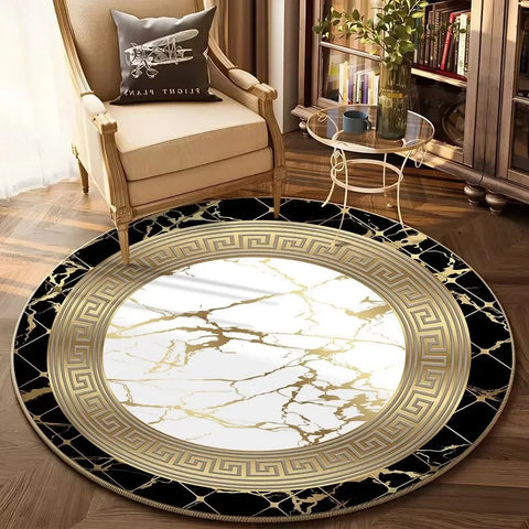 Navak Carpet European Gold Luxury Round Rug Living Room Sofa Large Carpet Comfortable Bedside Non-Slip Bedroom Tea Table Mat