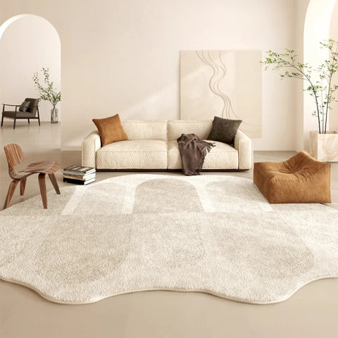 Navak Carpet French Cream Style Carpets for Living Room Irregular Shape Bedroom Decor Line Carpet Fluffy Soft Plush Rug Thick Washable Mat
