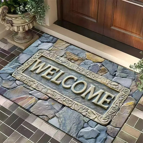 Navak Carpet Doormat Stone Welcome Theme Rug Home Decor Living Room Kitchen Garden Nonslip Entrance Floormat Machine-washable Hallway Doormat