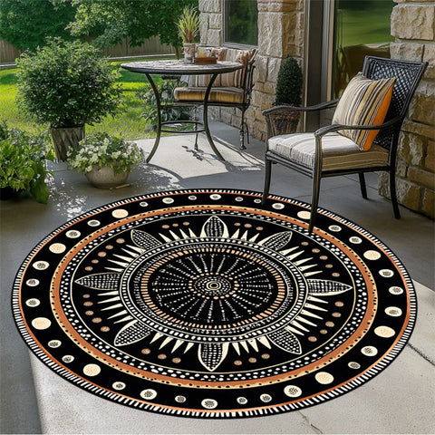 Navak Carpet African Geometric Round Rug, Durable Polyester, Fade-Resistant & Washable, Mystical Ethnic Design, for Bedroom/Living Room