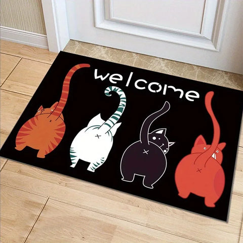 Navak Carpet Cartoon Cat Pattern Mat Non-slip Easy To Clean Rug Wrinkle-Resistant Doormat Outdoor Entrance Floor Decorative Washable Carpet