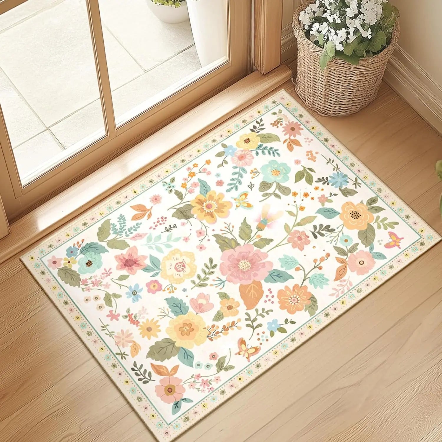 Navak Carpet Crystal velvet carpetFloral  Area Rug Machine Washable Soft Print Boho Carpet Non Slip Doormat Low Pile Flower Area Rugs for
