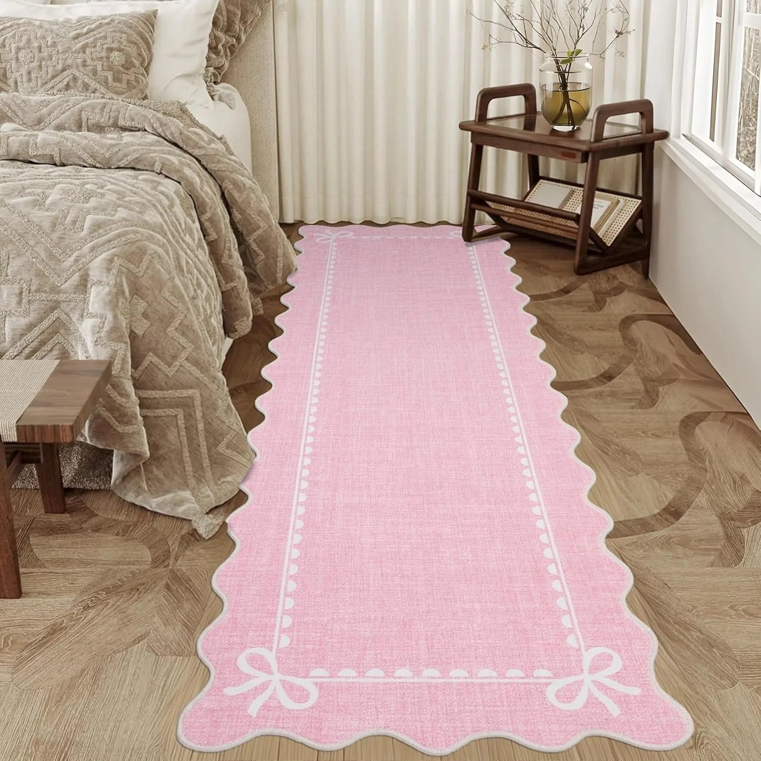 Navak Carpet Pink Carpet for Living Room Bedroom Bedside Floor Mats Long Strip Soft Plush Rugs Machine Washable Foldable Large Area Mat 거실카페트