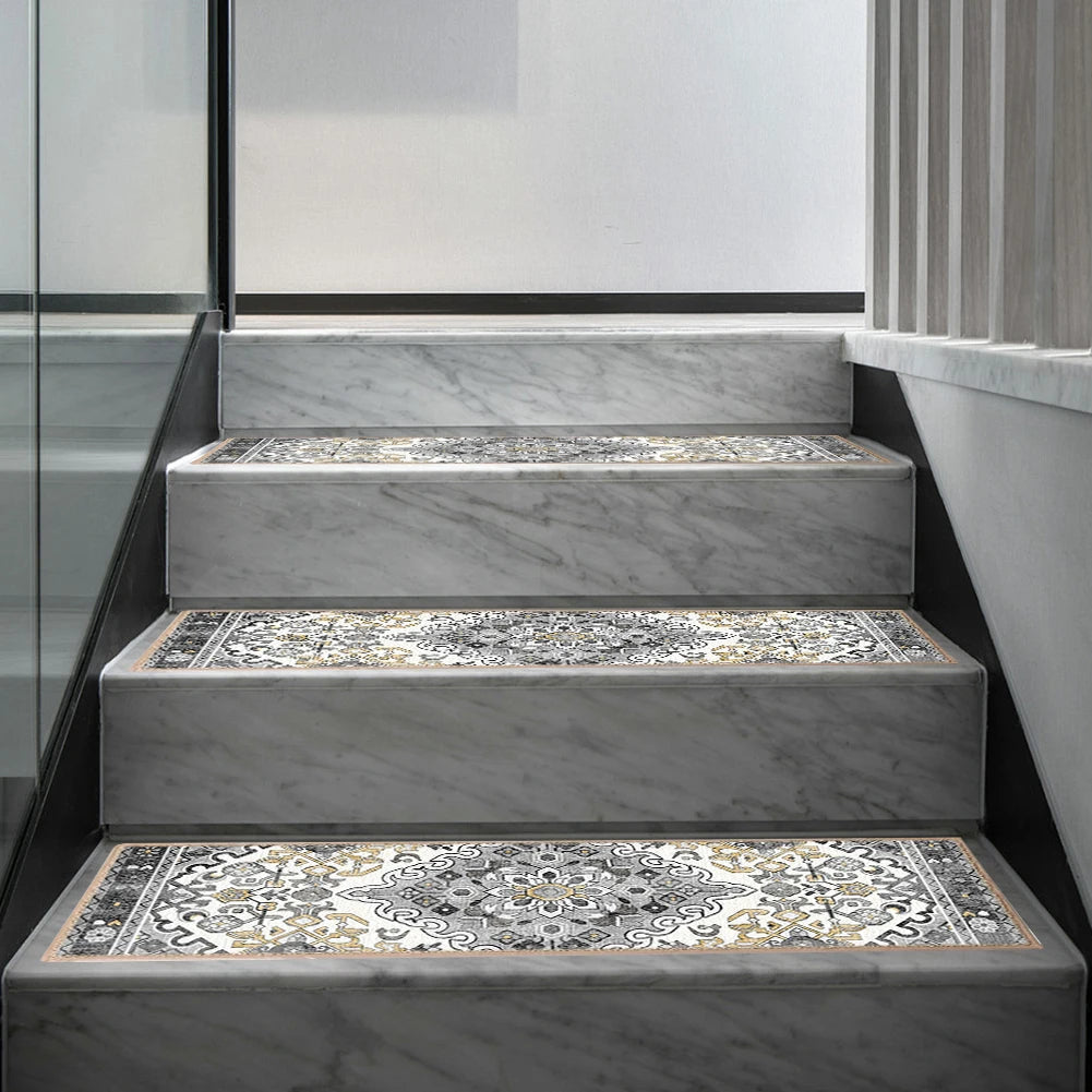 Navak Carpet 15PCS Carpet Stair Treads Set Reusable Non Slip Stairway Carpet Rugs Bohemian Indoor Skid Resistant Stair Tread for Wooden Steps