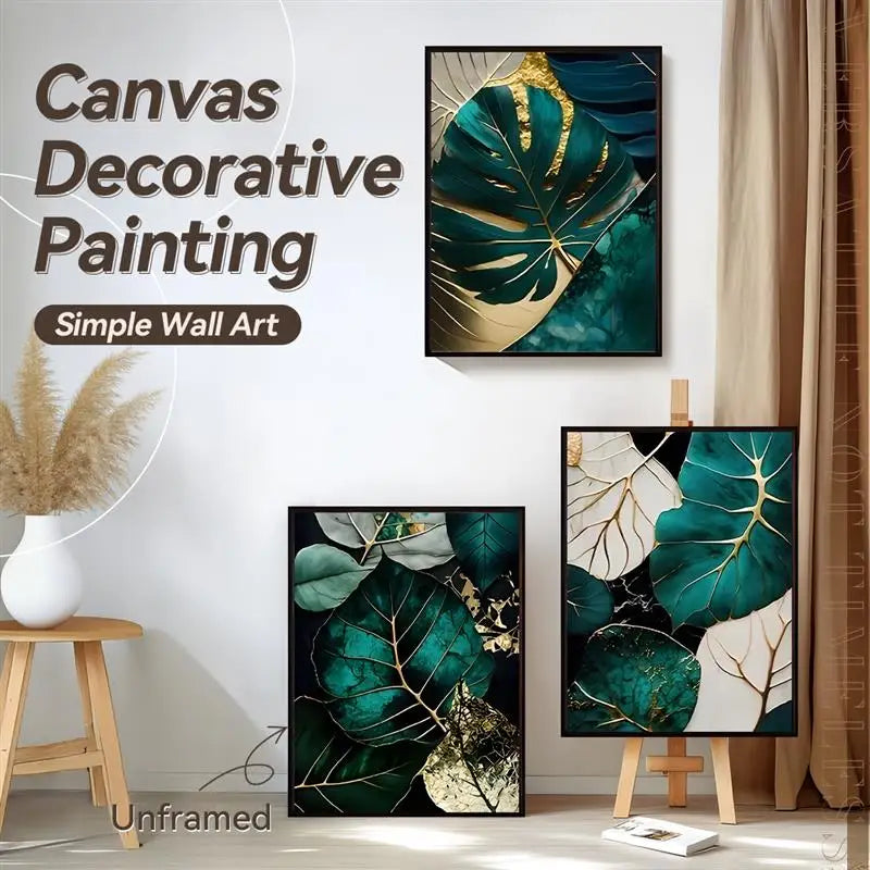 Navak Carpet Abstract Golden Green Plant Leaves Classic Posters Print Self Care Wall Art Canvas Painting For Living Room Bedroom Home Decor