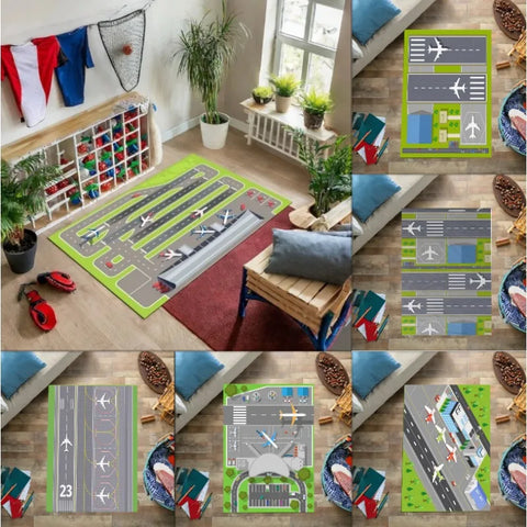 Navak Carpet Kids Play Area Rugs Airport Landing Strips Top View Aircraft and Airplane Arrival Carpet Kids' Bedroom Playroom Nursery 3D Decor