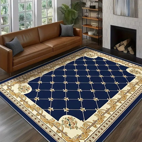 Navak Carpet Bohemian Blue Golden Floral Pattern Print Area Rug Anti Slip Machine Carpet Bedroom Living Room Bathroom Dormitories Floor Mat