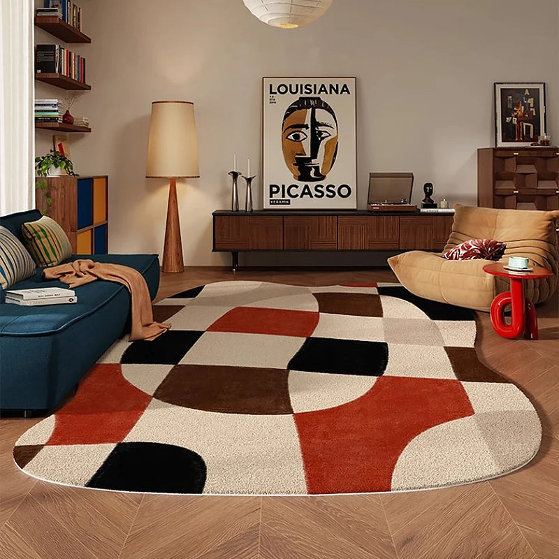 Navak Carpet Living Room Carpet Sofa Coffee Table Rug Irregular Non-slip Floor Mat Machine Washable Soft Bedroom Rugs Retro Home Decoration