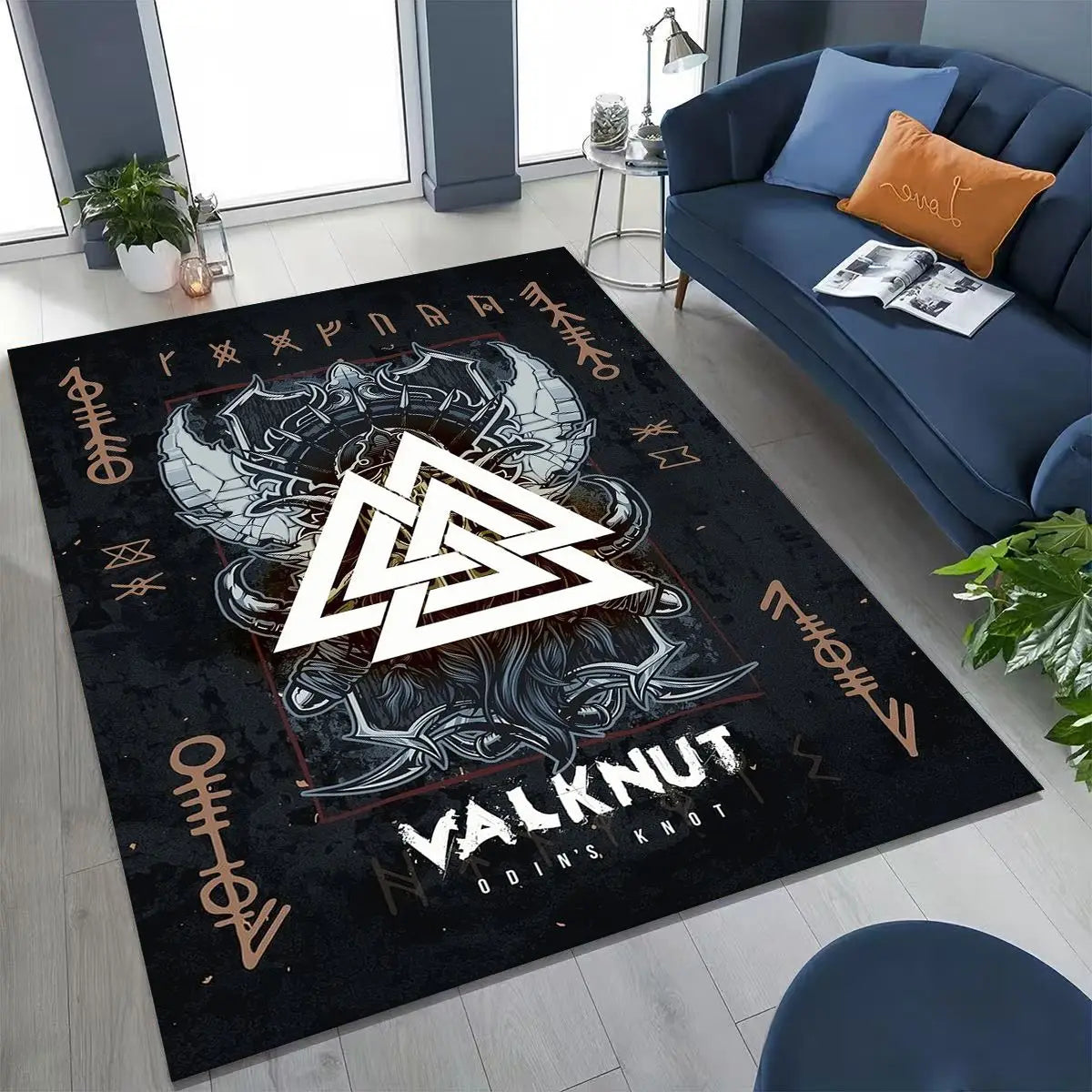 Navak Carpet Nordic Viking Warrior Symbol Valhalla Valknut Rune Moto Rug for Bedroom Living Room Sofa Home Doormat Decor,Non-slip Floor Mat