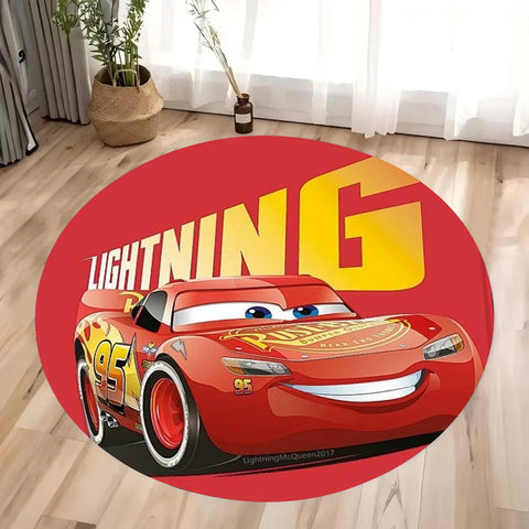 Navak Carpet Daily Picks Cars Lightning McQueen Themed Circle Rug for Living Room Bedroom Floor Mat Childrens Room Nursery Play Area Carpet Gift