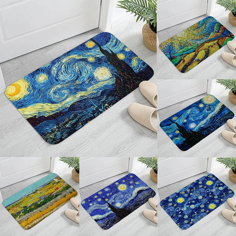Navak Carpet MINOSO Van Gogh Art Door Mat Oil Painting Style Carpet Floor Mat Welcome Mat Door Mat Entrance Kitchen Rug Outdoor Rug Anime Rug
